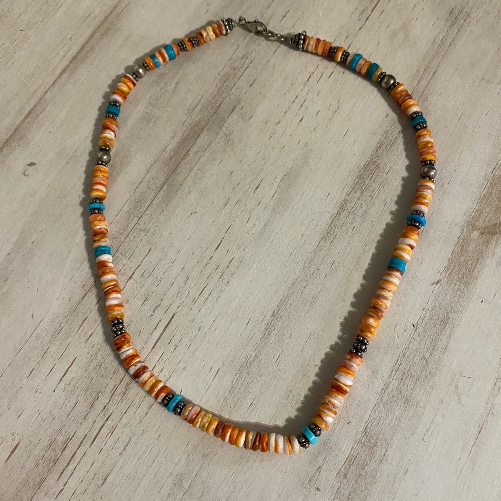 Genuine Multicolor Beaded Necklace w/ Turquoise & Coral/Shell